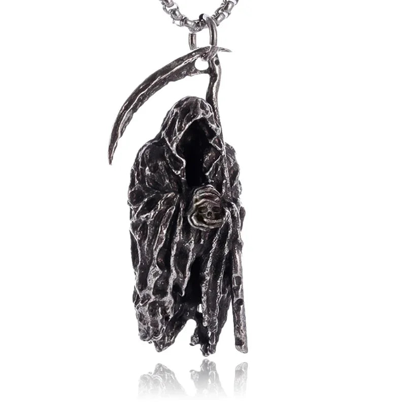 26 Types Gothic Hell\'s Grim Reaper Scythe Pendant Mystical Demon Skull Necklace Men\'s Motorcycle Punk Rock Halloween Jewelry