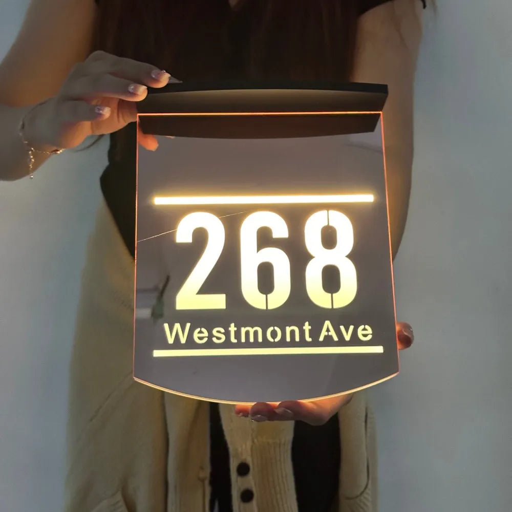 Customized Outdoor Solar House Sign LED Illuminated 3D Laser Cut Acrylic House Numbers Personalized Exterior Family Address Sign Home Lighting Accessories