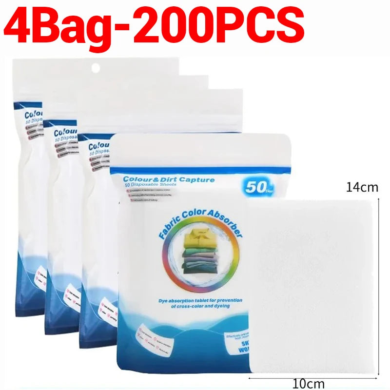 100/200 PCS 48 Bags Set Color Absorbing Catcher Cloth Film Household Machine Wash Nonwovens Anti Cross Dyeing Paper Sheets  Clothes Mixed Washing No Cross Color Tools Laundry Cleaning Accessories