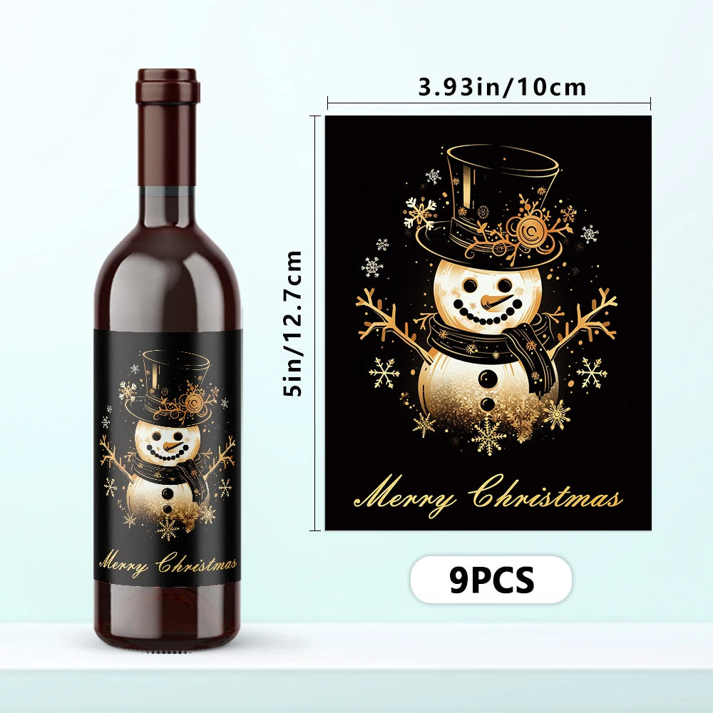9pcs Set Christmas Decoration Wine Bottle Waterproof Stickers 5x3.93inch Christmas Wine Label, Christmas Party Decoration New Year Eve Supplies