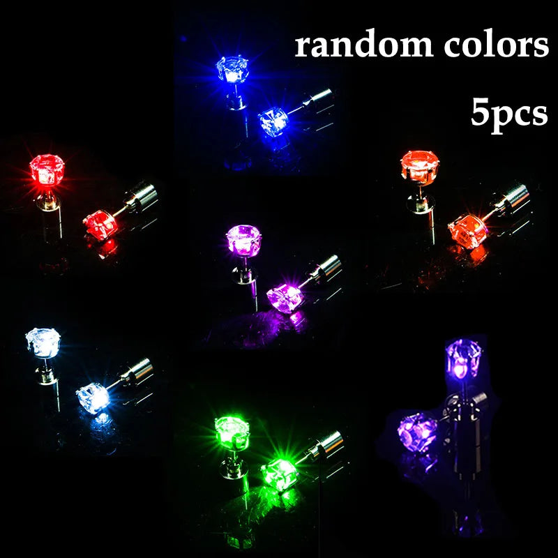2/5 Pair LED Earring Rave Festival Party Bar Night Club Glowing Earring + Hair Ties Girl Women Ear Accessories Light Up Bling Ear Stud Gogo Dance Fashion Jewelry Accessory Sets