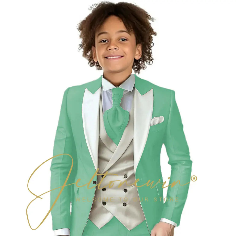 8 Colors  Children Boy's 2Y-14Y Formal Wedding Suit Kids Jacket Pants Ivory Vest Photography Suit Flower Boy Birthday Tuxedo Suit