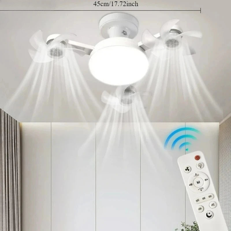 3/4 Heads Remote Control Drone Design Silent Ceiling Fan Light E27 Base Remote Controlled Dimmable 3 Color LED Ceiling Fanlight for Living Room Bedroom Home Hotels Office Air Cooling Supplies