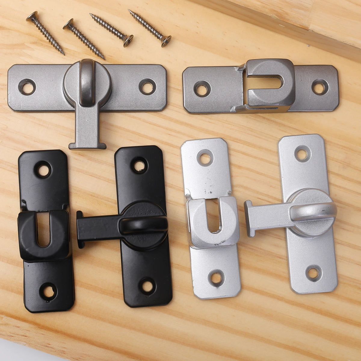 2/4 Sets Silver/Gray 90 Degree Window Drawers Cabinet Locks Stainless Steel Hook Latch Barn Door Latch Bolt Hooks Sliding Gate Buckles Hardware Home Indoor Outdoor Garden Street Door Security Supplies
