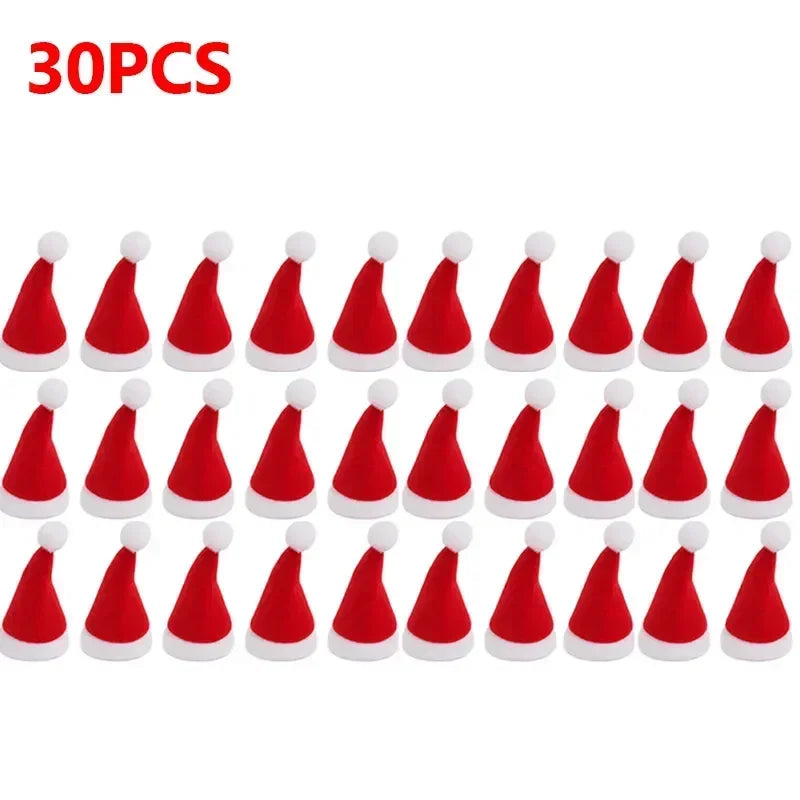 50-100-200PCS Set Mini Santa Claus Hats Wine Bottle Covers Lollipops Candy Caps Christmas Tableware Holder Bottles Bags Xmas New Year Party Decoration