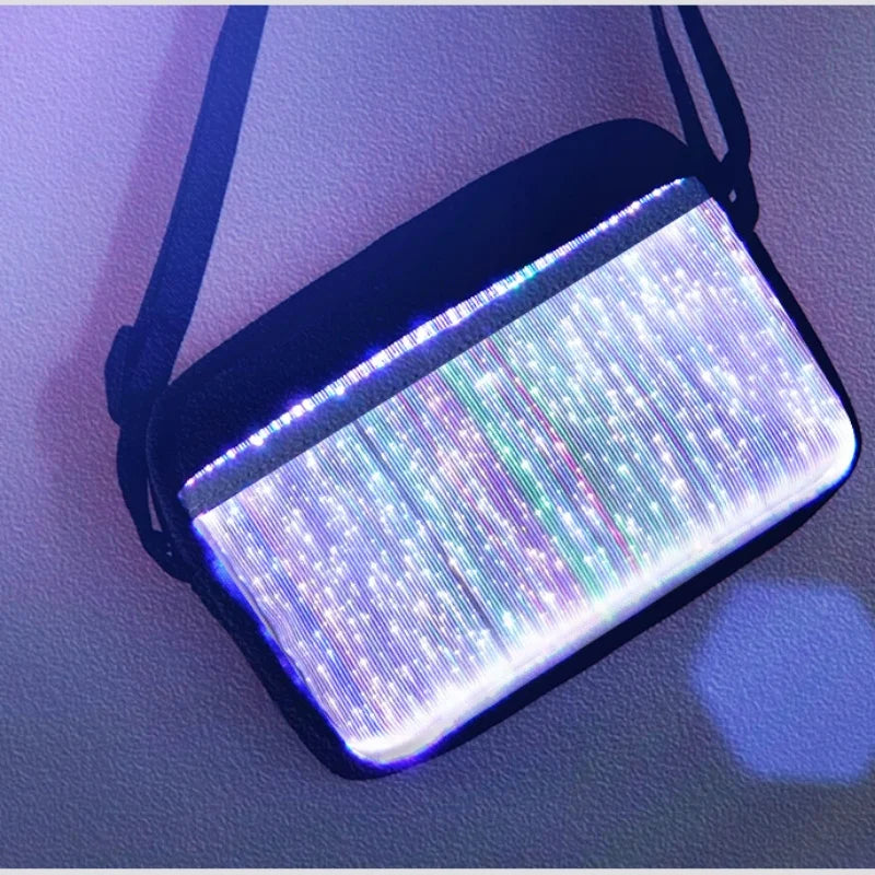 NEW Arrivals Female Ladies Luminous Reflective Lights Crossbody Bag LED Colorful Single-Shoulder Bags High Street Optical Fiber Fabric Square Evening Rave Party Night Club Purse Bags Women Girls Luxury Fashion Apparel Accesso
