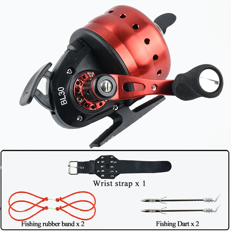 NEW KIT 3 Colors 6 PCS SET Closed Reel BL30 Fishing 4+1BB 3.6:1 High Speed Gear Ratio Slingshot Closed Metal Spinning Hand Wheel Outdoor Bow Hunting Fishing with PE line 45M Lake River Fishing Accessory Sets