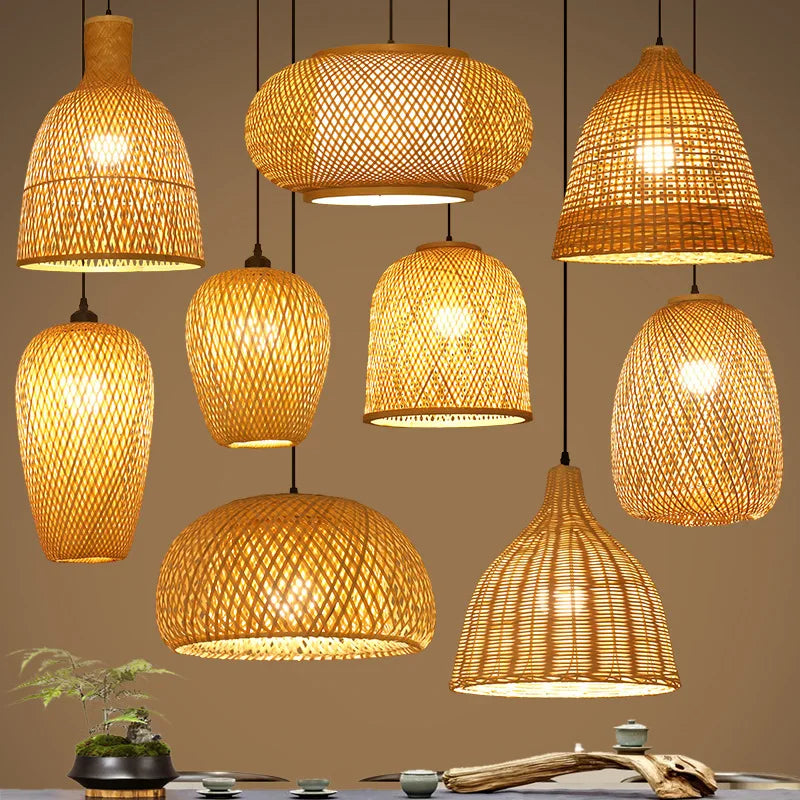 2025 Newest Bamboo Pendant Lamps Ceiling Lights Rattan Wicker Lustre Hand Knit Braiding Suspended Home Dining Braided Decor