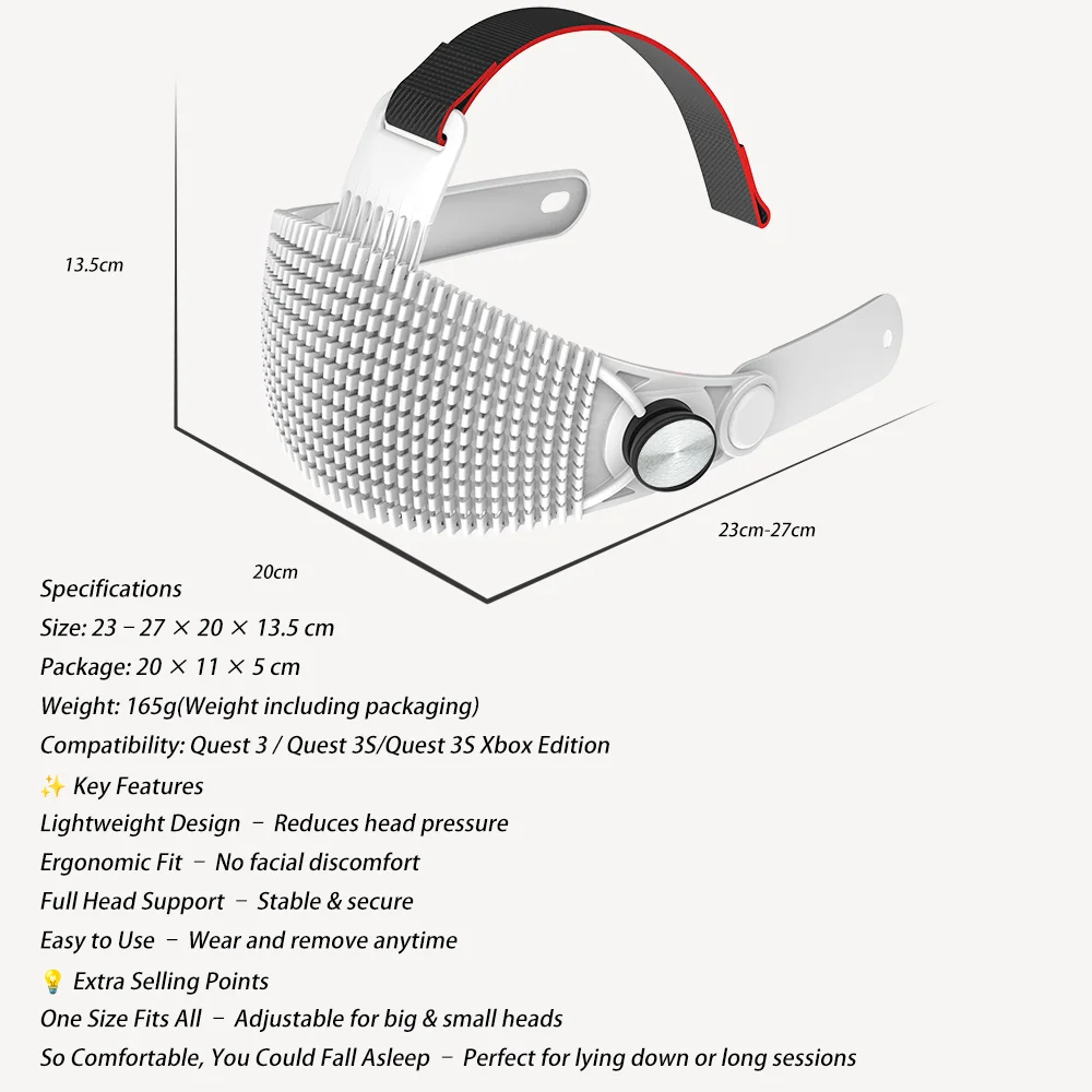 META Quest Head Strap for Quest 3S/3 VR Light Adjustable Comfortable Soft Wear Gaming Movies Headset Elite Strap For Meta Quest 3S/Quest 3 VR Electronic Accessories