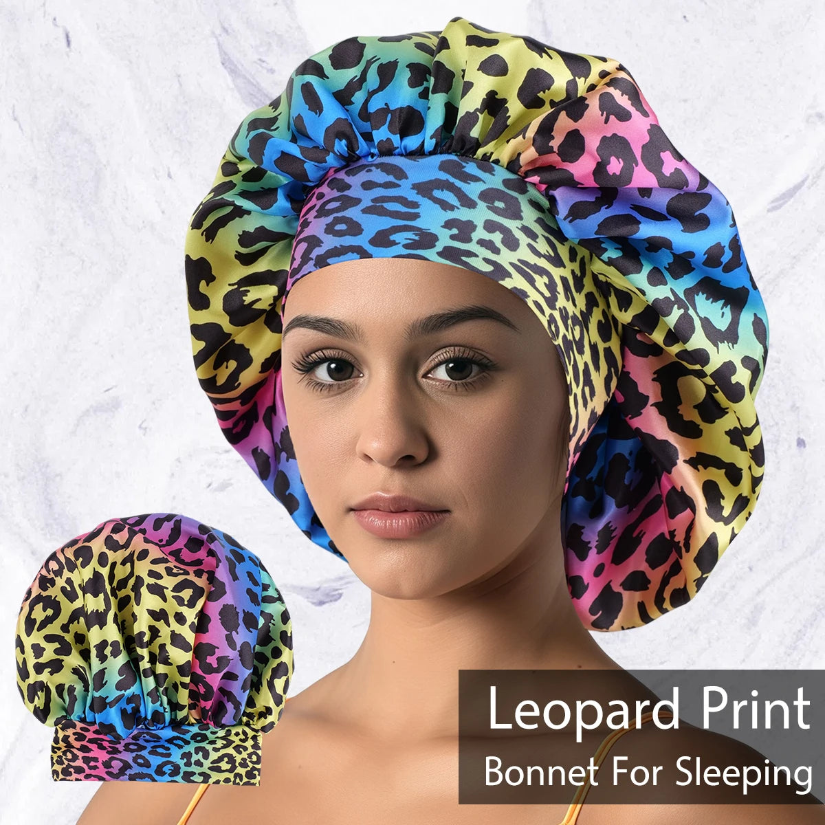 5 Colors Luxurious Women's Satin Sleep Bonnet All-Over Leopard  Nightcap for Hair Care And Fashion Style