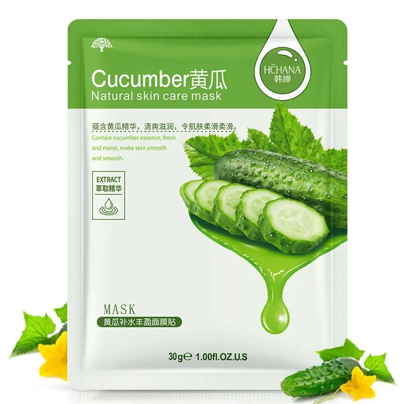 NEW Arrivals 20PCS Set 7 Natural Fruit Patterns Natural Plant Facial Mask Moisturizing Oil Control Anti-Aging Fruit Aloe Korean Hyaluronic Acid Sheets Face Mask Beauty Skin Care Products
