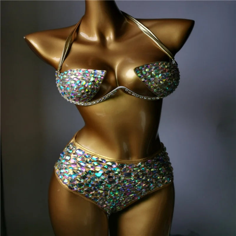 NEW Arrivals Luxurious Rhinestones Diamonds  Bikini Set Bathing Suit Sexy Women Beachwear Bling Stones Swimsuit High Quality Swimsuit Girls Ladies Summer Luxury Beach Wear