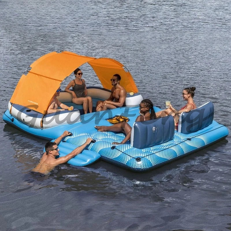 Large Inflatable Floating Island with Awning 8-10 People Floating At Sea Adult Household Floating Shade Boat Summer Ocean Family Party