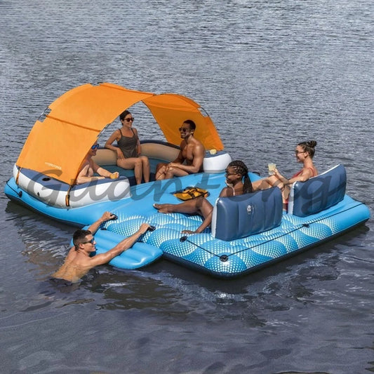 Large Inflatable Floating Island with Awning 8-10 People Floating At Sea Adult Household Floating Shade Boat Summer Ocean Family Party