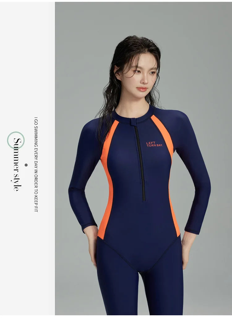M-4XL Plus Size Full Body Conservative Wetsuit Diving Scuba Surfing Top Quality Long Sleeve One Piece Underwater Swimsuit for Women Zipper Wetsuit Slimming Thermal Vacation Swimming Costume Diver Suit