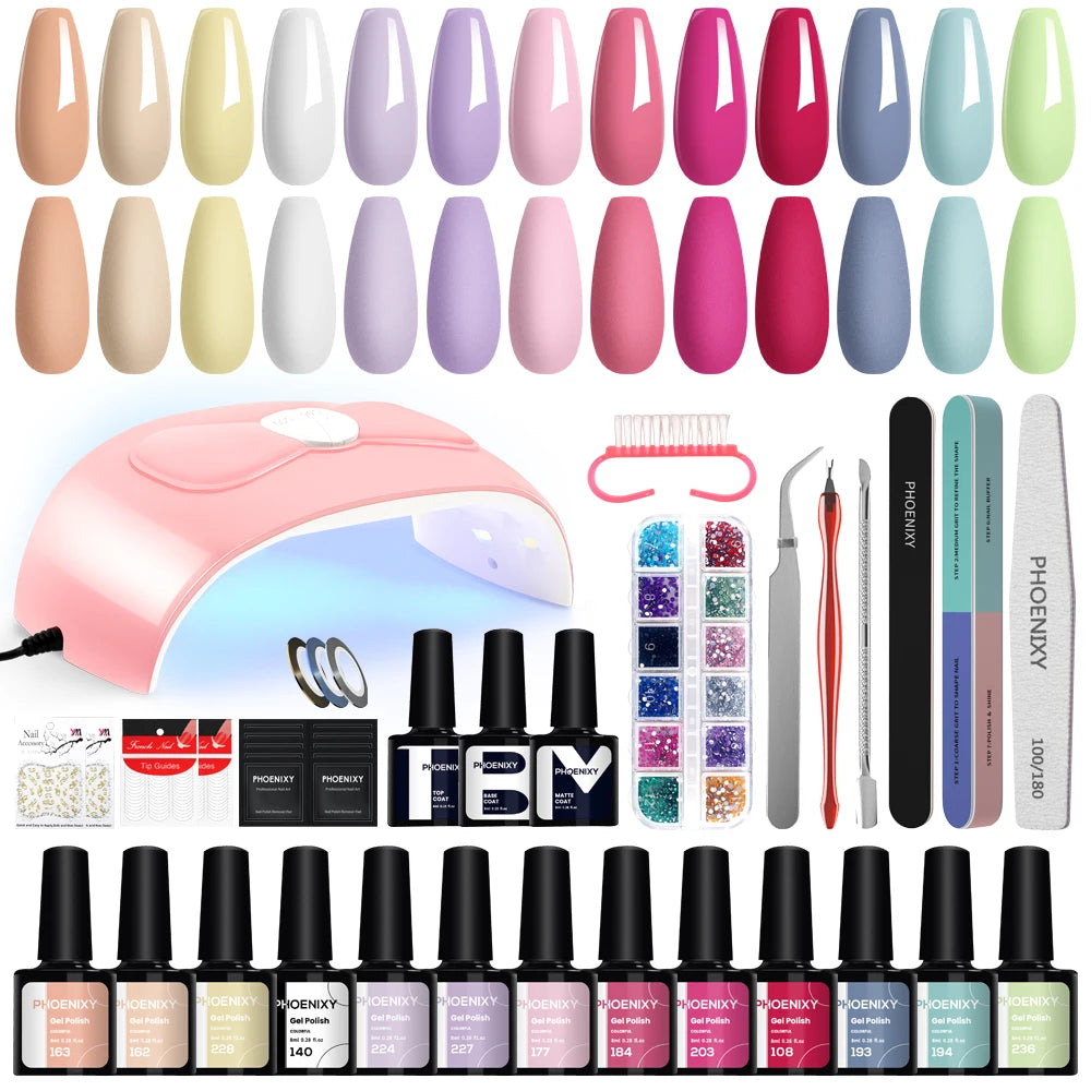 NEW Arrivals High Quality 20PCS Set 162 Colors Gel Nail Polish Set with UV LED Nail Lamp Semi Permanent UV Gel Varnishes Soak Off Complete Nail Art Tools Set Manicure Pedicure Kit Cosmetic Supplies