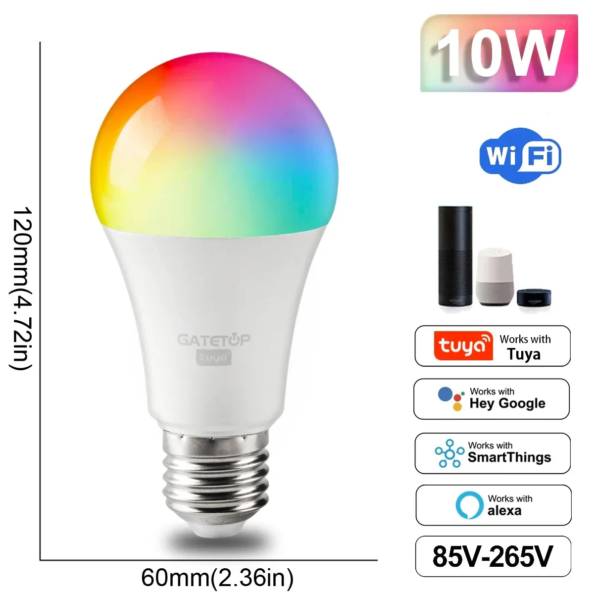 NEW Arrivals Alexa Google RGB Smart LED Bulb Dimmable TUYA  Gu10 C37 A60 T37 E14 E27 B22 Light Wi-Fi Magic Lamp AC 110V 220V Romantic Atmosphere for Living Room Bedroom Party