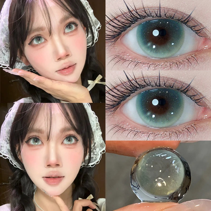 NEW 2PCS Set 4 Colors Blue Colored Contact Lenses for Eyes with Myopia Presbyopia 0-7.00 Lenses Degree Natural Green Pupils Beauty Korea Lenses Fashion Cosmetics Lens