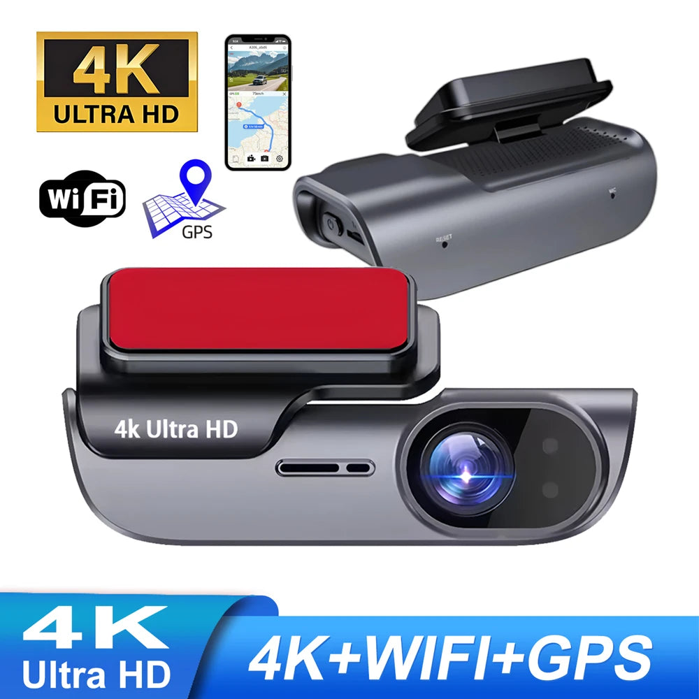 4K UHD Car GPS Dash Camera 10 Languages 64/128G DVR Night Vision Pedestrian Detector Video Recorder with GPS Wi-Fi 24H Parking Monitoring Support for Vehicle Safety Supplies