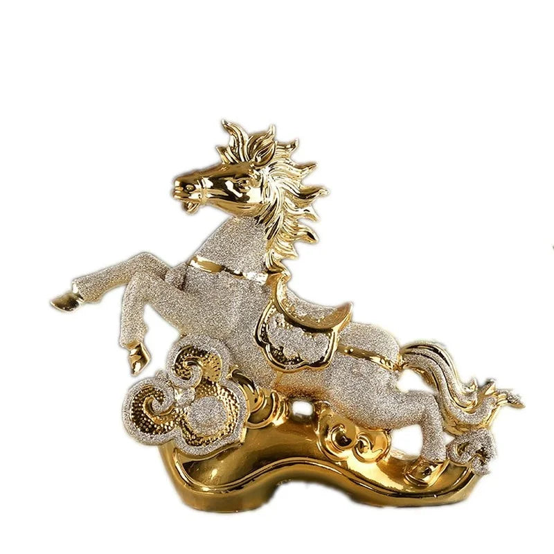 33 x 28cm Handmade Craft Modern high-end ceramic handicrafts fly yellow Tengda gold-plated horse ornaments home decorations housewarming gifts