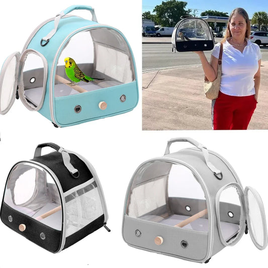 Side Access Window Collapsible Bird Carrier Pet Portable Small Bird Parrot Parakeet with Standing Perch and Stainless Steel Tray