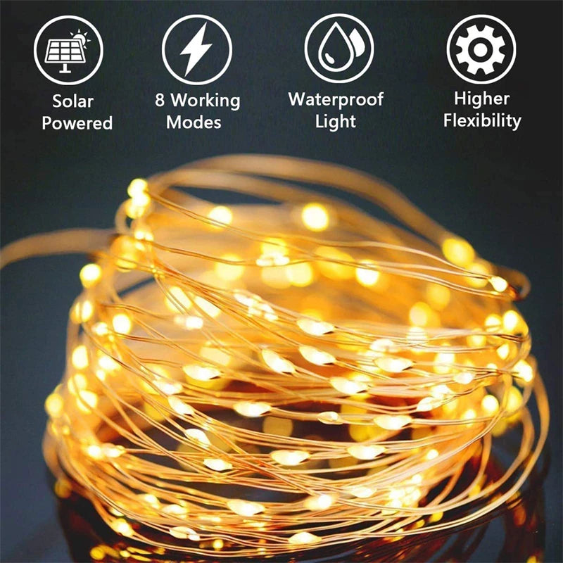 NEW Arrivals LED Solar String Light Outdoor Garden Pathway Courtyard Fairy Lights Led Twinkle Waterproof Lamp Bulbs for Christmas Party Decor 7m/12m/22m/32m/52m/102m Lighting Decoration Supplies