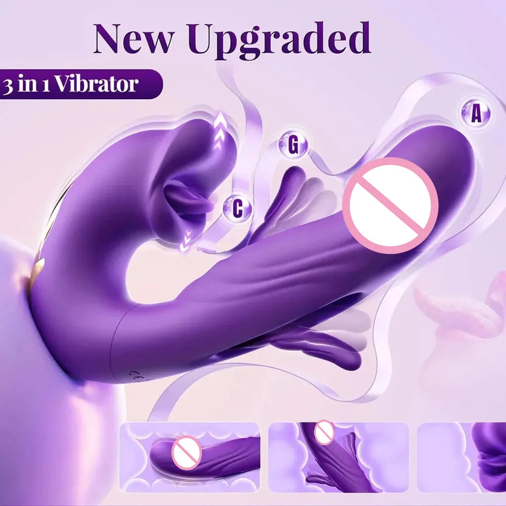 3 in 1 Sex Toys G Spot Vibrator Adult Sex Toys for Women, Tongue Rose Sex Toy Dildo Clitoral Stimulator with Licking Sucking 7