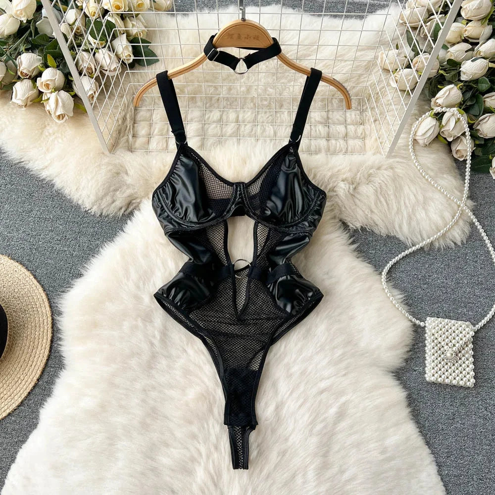 Women Preppy Style Sexy Uniform Sets 2024 V Neck Sheer Top+Lace Up Mini Skirt+Thongs Hollow Out Cosplay Porn Suits