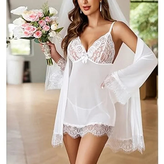 NEW Arrivals 2PCS Set S-2XL 4 Colors Sexy Lace Nightgown Women's Summer Thin Transparent Loose Home Clothes Sleepwear Comfortable Plus Size  Underwear Ladies Nightdress Suit