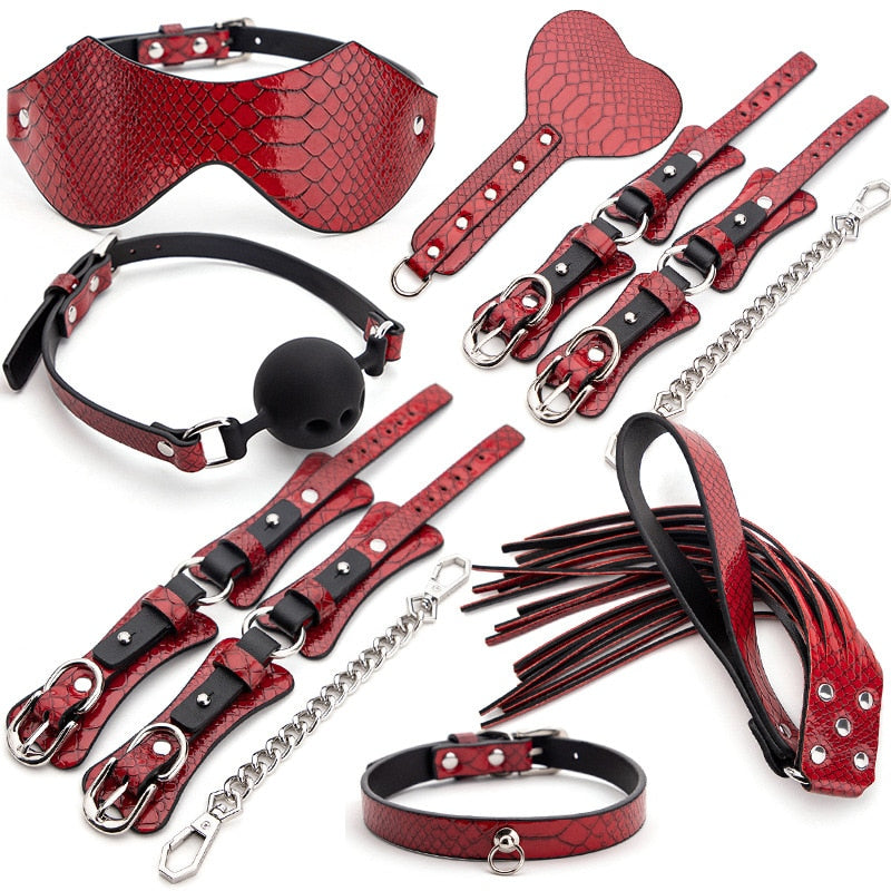 Adult leather plush bondage bundle set, gag, whip, butt plug, sex toys for women, nipple clips, erotic toys