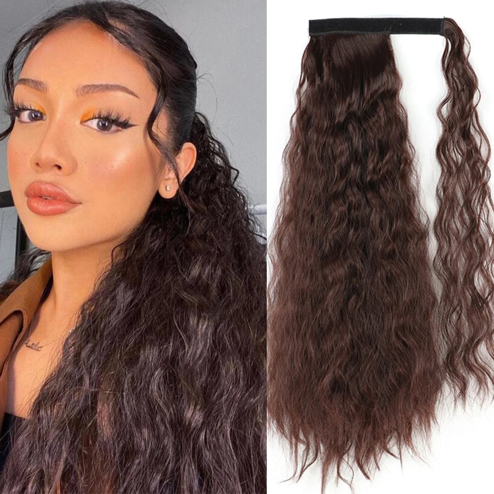 NEW  Synthetic Long Straight Wrap Around Clip In Ponytail Hair Extension Can Be Permed Heat Resistant Pony Tail Fake Hair