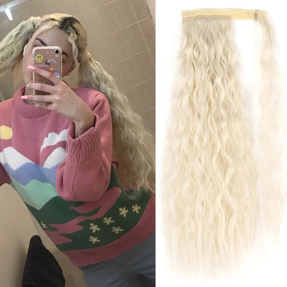 NEW  Synthetic Long Straight Wrap Around Clip In Ponytail Hair Extension Can Be Permed Heat Resistant Pony Tail Fake Hair