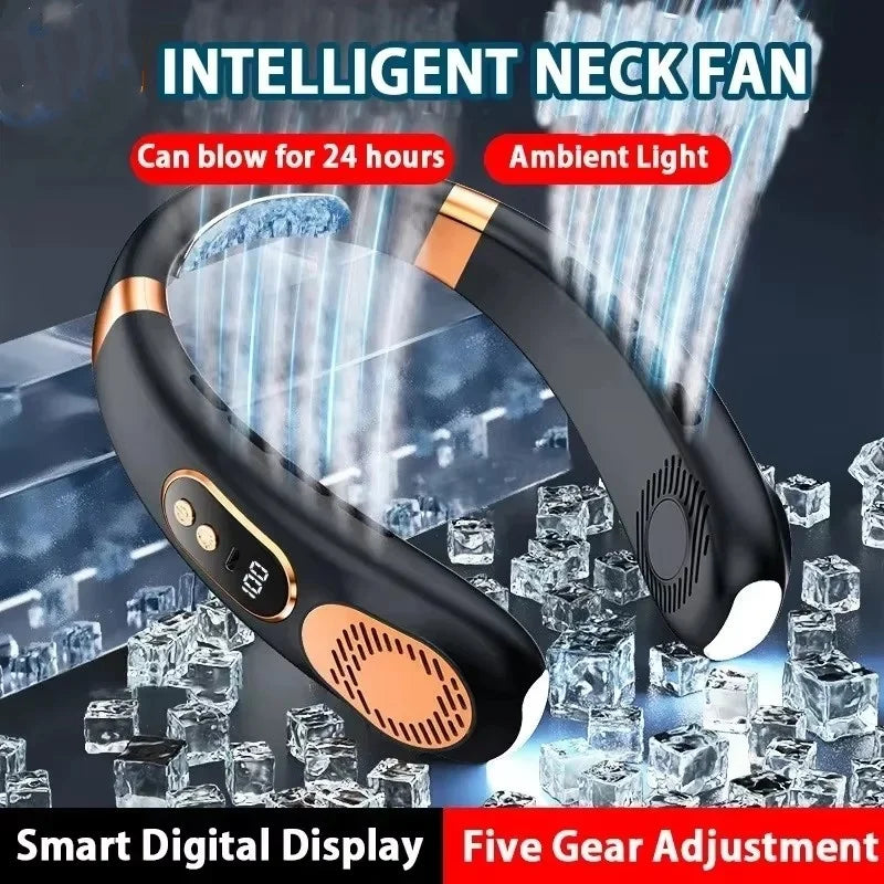 8000mAh USB Hanging Powerful Neck Fan Portable Bladeless Mini Rechargeable Mute LED Digital Display Electric Air Cooler Handheld.