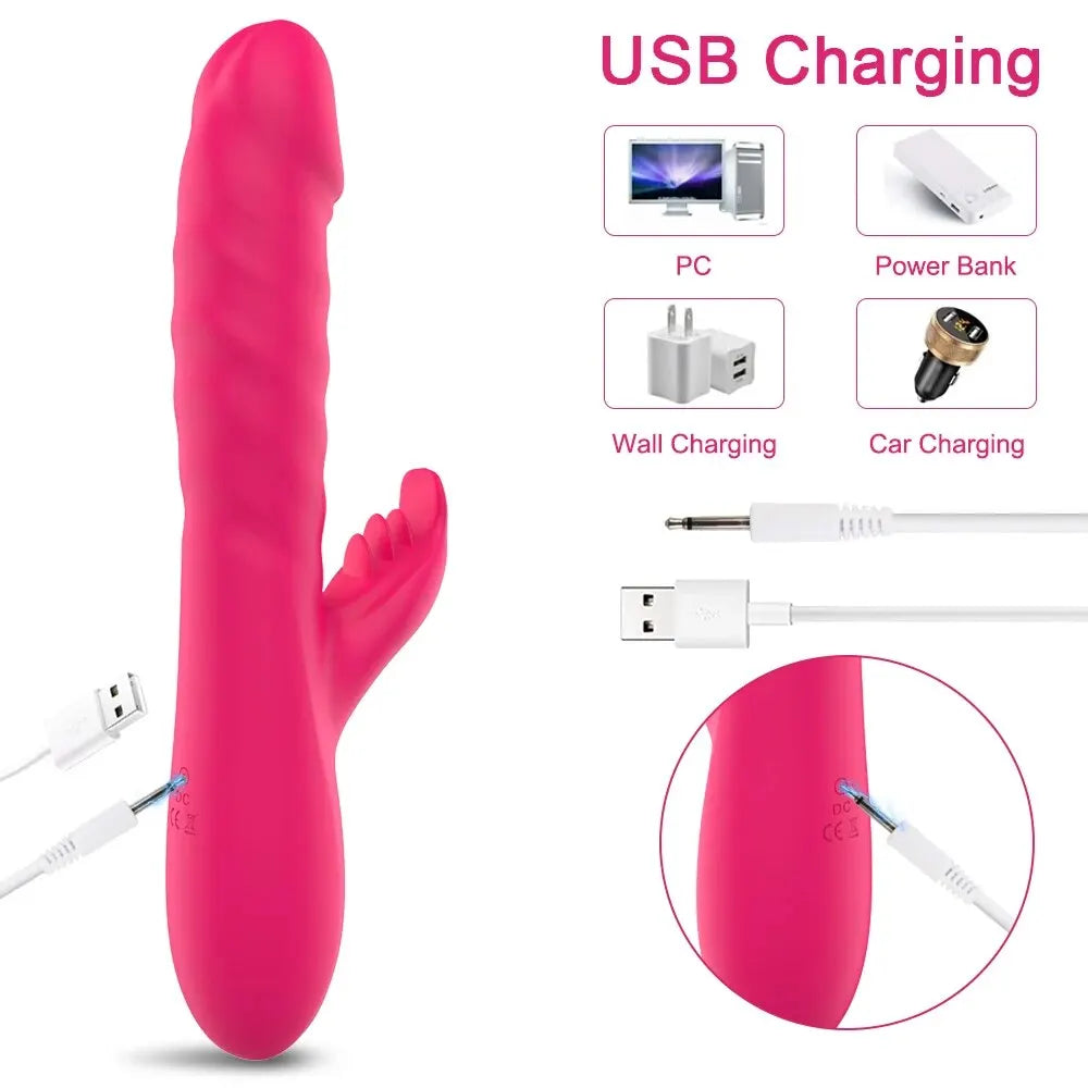 Rabbit Vibrator for Women Vagina G-Spot Nipple Clitoris Stimulator Thrusting Telescopic Rotating Dildo for Adult Sexy Toys