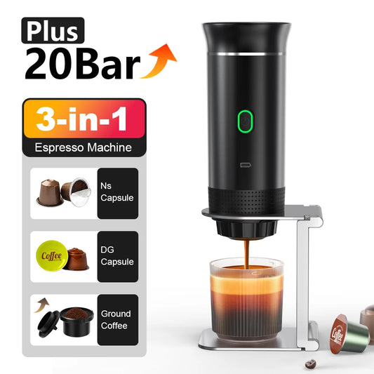Wireless Electric Portable Espresso Coffee Machine for Car & Home Camping Beach Picnic Coffee Maker 3-in-1 Set Capsule Powder Travel Coffee Maker