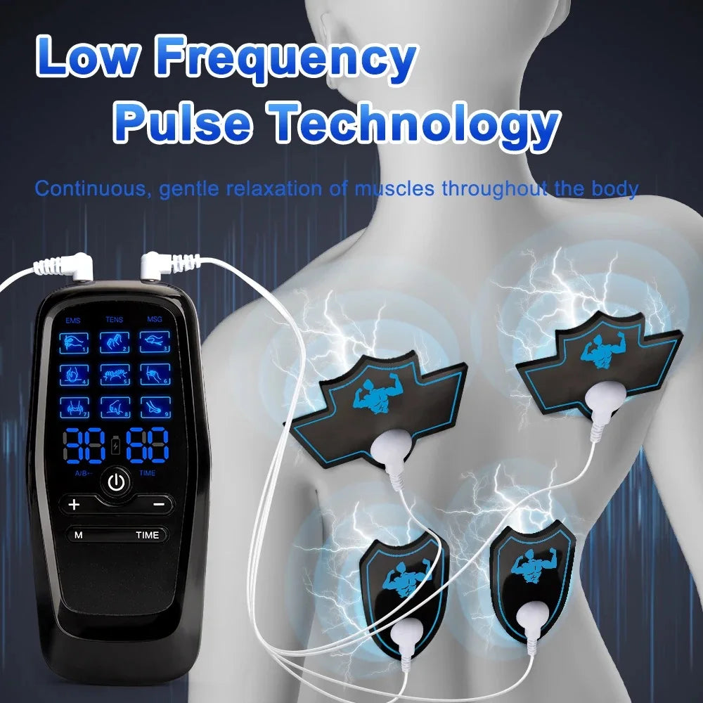 TENS EMS Electric Pulse Massager Physiotherapy Electrical Nerve Muscle Stimulator Electro Stimulator Low Frequency Body Massage Device Shaping Sports Fitness Sets Health Care Supplies