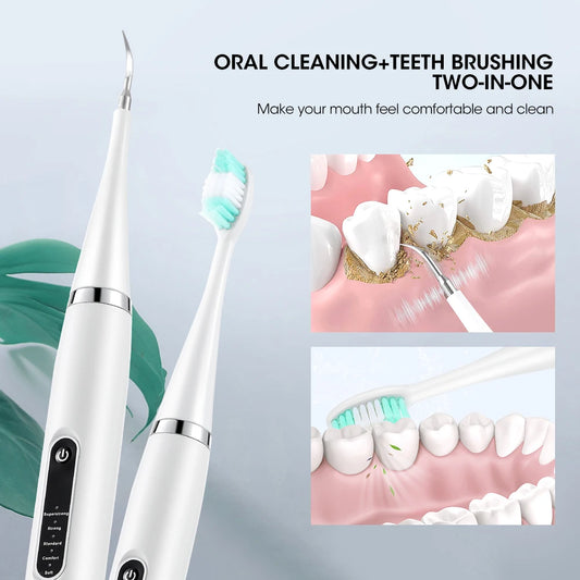NEW Set Ultrasonic Electric Teeth Cleaner + 10 Heads Household Dental Scaler Tooth Whitening and Cleaning Device IPX6 Waterproof Tartar Calculus Plaque Remove Fresh Breath Oral Hygiene Tools Set