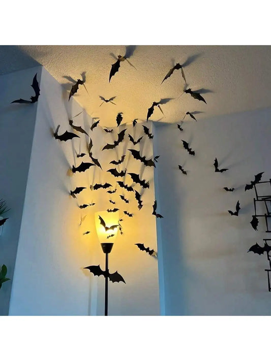 60pcs 3D Waterproof Black Bats Wall Decor Halloween Decor