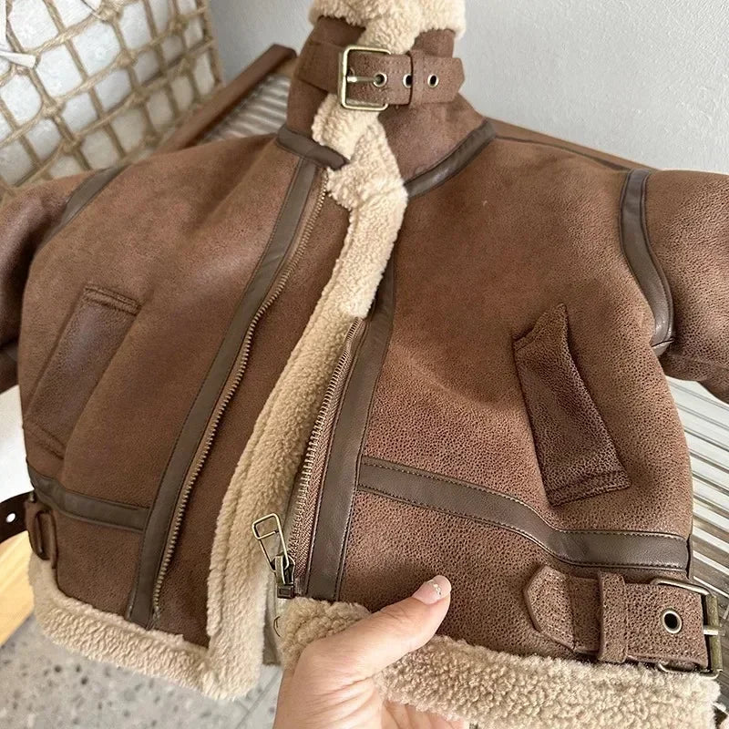 4-6 Years Old Children Leather Velvet Warm Jackets Fashion Baby Kids Fleece Outwear Korean Boys Girls Zipper Thickness Suede Coat Winter Warm Jackets Kids Apparel Winter Clothes Supplies