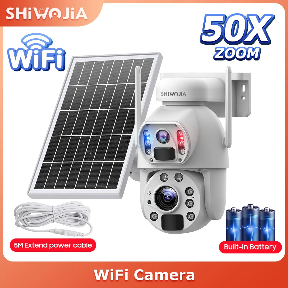 NEW 50X ZOOM 12MP 4G Sim Solar Camera Outdoor 360° Wireless WI-FI Battery Security Cameras Solar Panel PIR Night Vision Recording Home Office Factory Security Systems