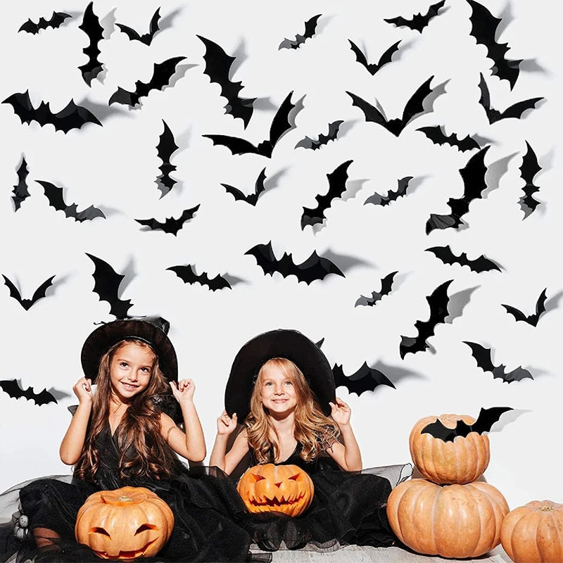 84PCS  Halloween 3D Black Bat Wall Stickers Home Room Indoor DIY Decoration Scary Props Party Favors Wall Decals Window Sticker