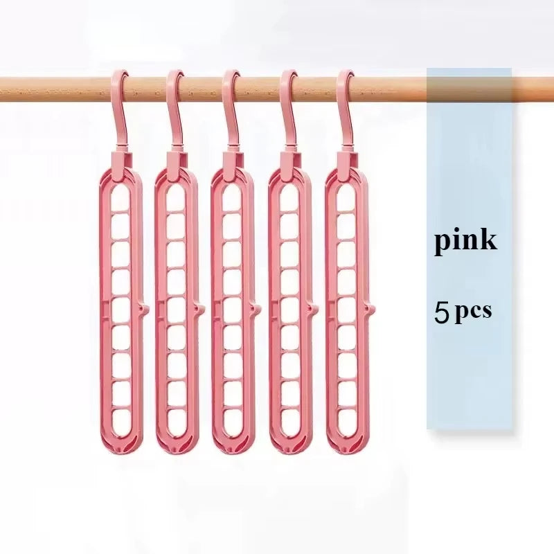 5 PCS Set 9-Hole Clothes Hanger Organizer Wardrobe Space Saving Storage Hanger for Clothes Folding Magic Hangers Closet Drying Racks Home Clothing Accessories