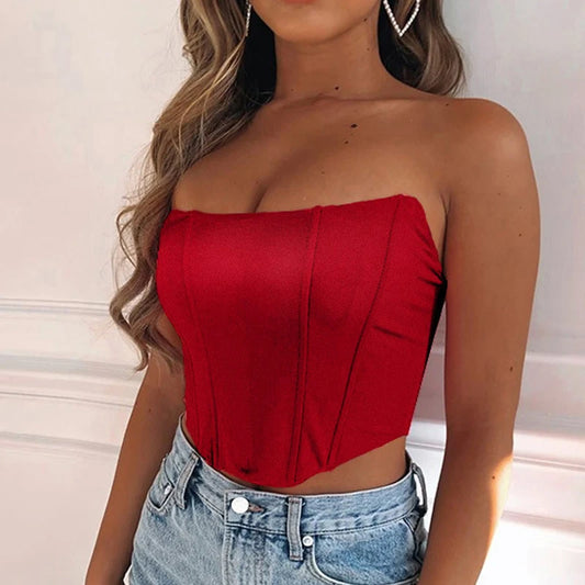 NEW Arrivals 4 Colors Women Sleeveless Off Shoulder Fashion Sexy Corset Crop All Seasons Tops Vest Female Underwear Backless Bustier Top Solid Girls Casual Clothing Supplies