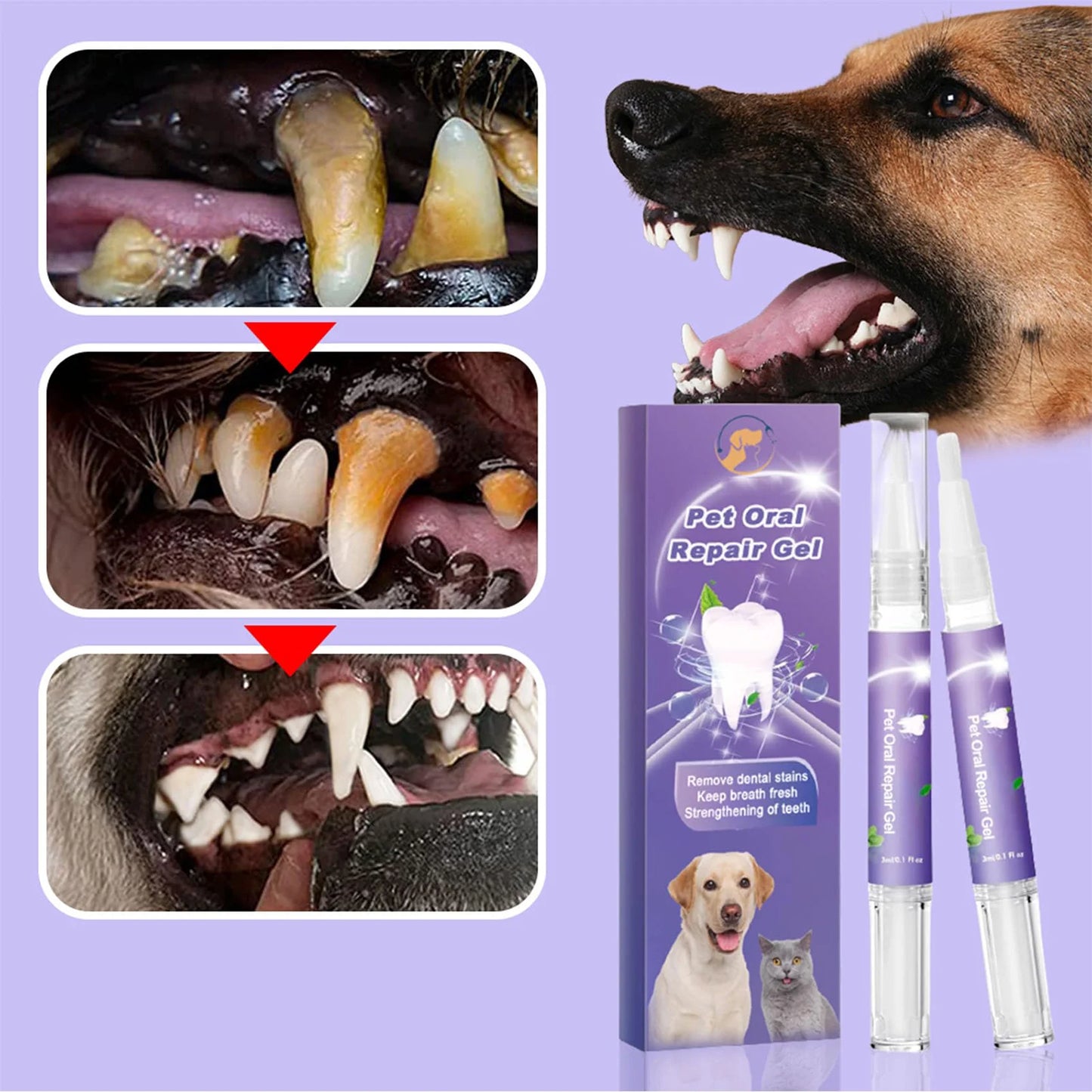 3 Pieces Pets Oral Repair Gel Tooth Repair Teeth Brushing Cleaner Natural Dog Toothpaste Gel For Dogs Cats Pets Breath Freshener