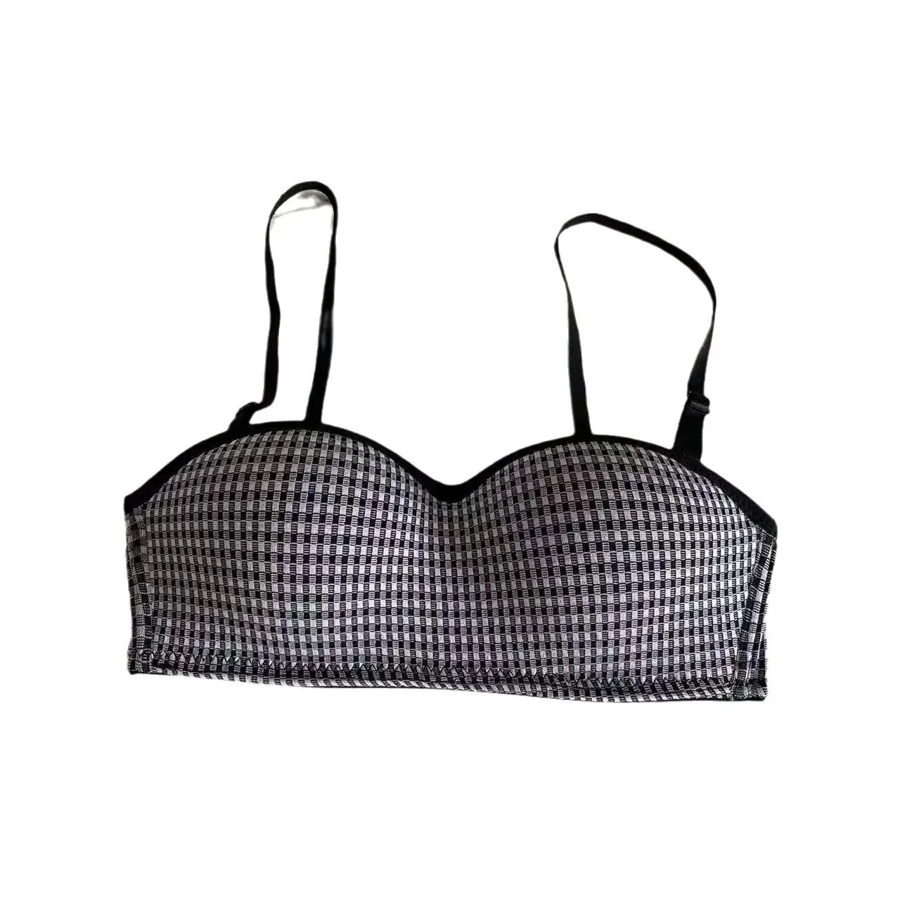 Girls Women's Plaid Comfortable Detachable Double Strap Bra No Steel Ring Bras Student Style One-piece Underwear Fashion clothing Lingerie Products