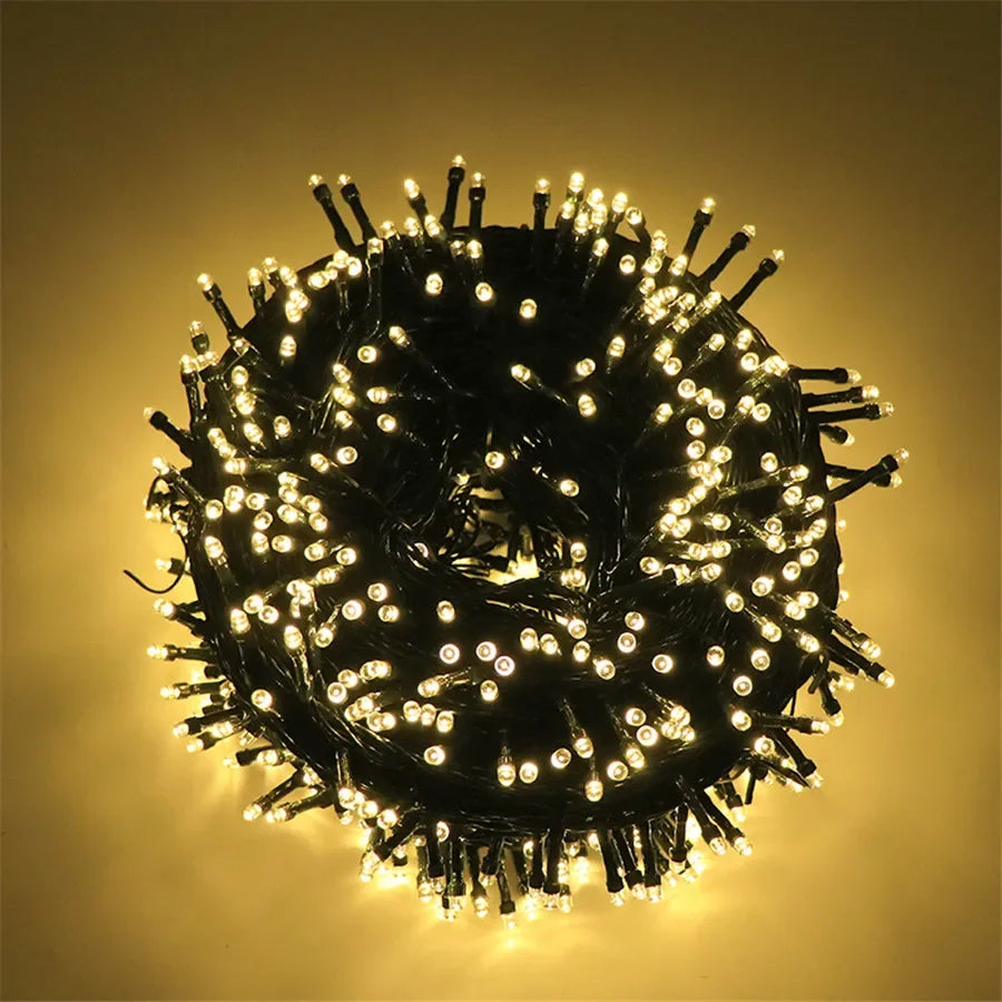 NEW Arrivals Green Wire String Lights Outdoor 20M 50M 100M Plug in Christmas Garland Light Waterproof LED Fairy Light 8 Modes for Tree Decor Christmas New Year Eve Accessories Supplies