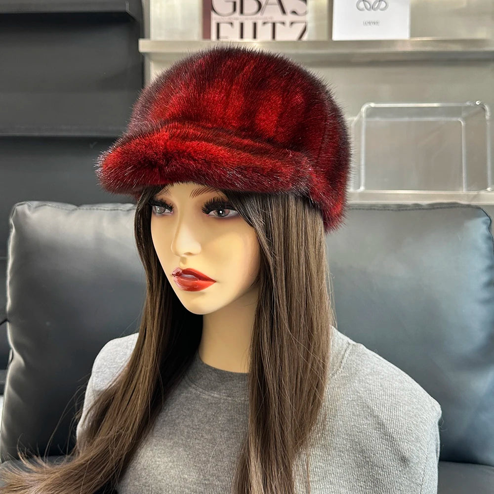 NEW Arrivals Real Mink Fur Luxury Hat Winter Warm Snow Outerwear Hats Women Keep Warm 100% Genuine Mink Fur Hats Natural Quality Female Fashion Mink Fur Cap Lady Outdoor Cap