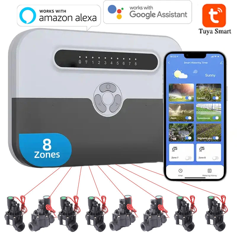 NEW Arrivals ALEXA Wi-Fi 8 Station  UK /USA Indoor Outdoor Smart  Sprinkler Controller Irrigation System Remote Control by Phone Works with Alexa Home Garden Lawn Courtyard Watering Supplies