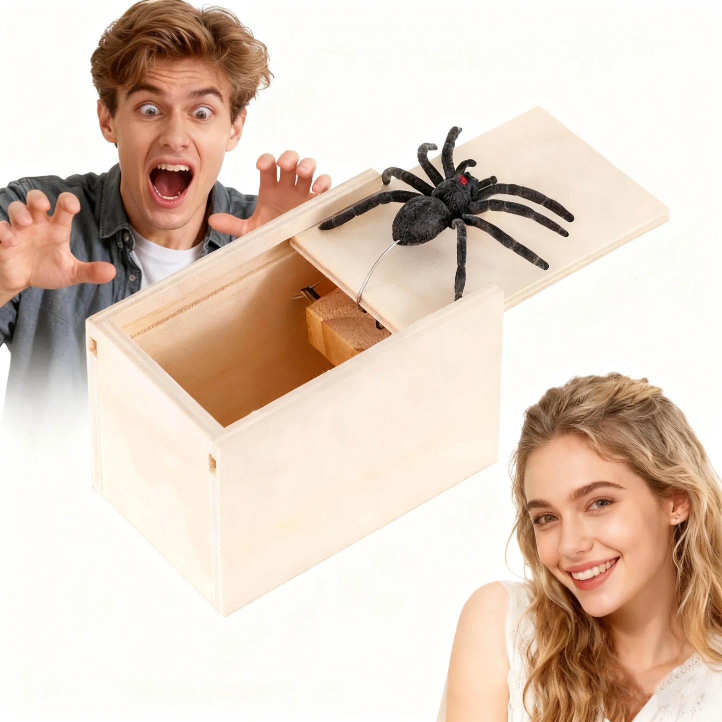 2PCS Set Trick Spider Prank Funny Scare Box Wooden Hidden Box Quality Prank Wooden Scare Box Fun Game Prank Trick Friend Office Toys