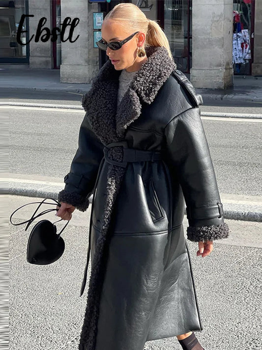 Low-Price Sales are Limited NEW Arrivals Leather Lamb Wool Patchwork Long/Short Coat Women Solid Lace Up Lapel Short Jacket Autumn Winter Thicken Snow Streetwear Outwear Girls Ladies Luxury Fashion Clothing Supplies